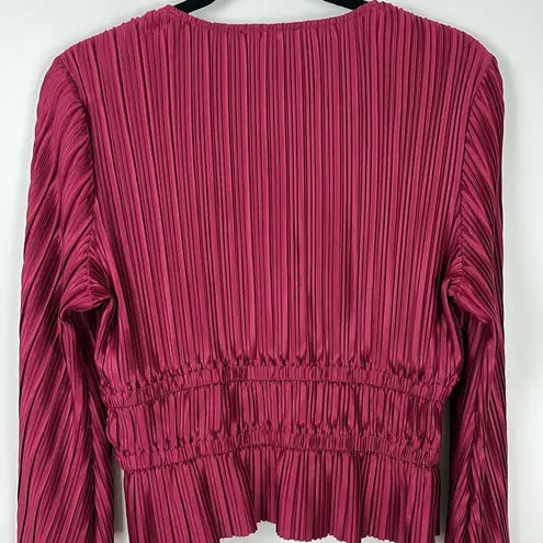 Lulus Pleated Bell Sleeve Top Berry Pink Women’s Size Large Deep V