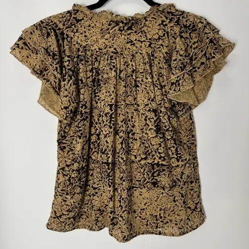 Denim & Supply Ralph Lauren Boho Floral Peasant Blouse XS Ruffle Sleeves Cotton