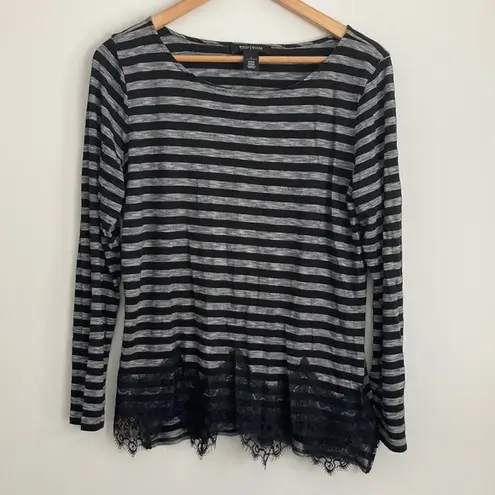 White House | Black Market WHBM | Striped Long Sleeve with Lace sz Large