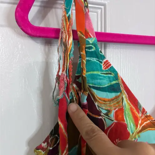 IVY STREET Sz Small Wide Leg Jumpsuit Romper Spaghetti Tropical Floral Pockets Blue