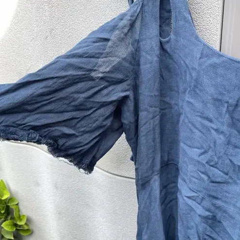 Gypsy Vintage Maxi Dress Top Back Tie Straps Blue Grey Tone Hollywood Sz M