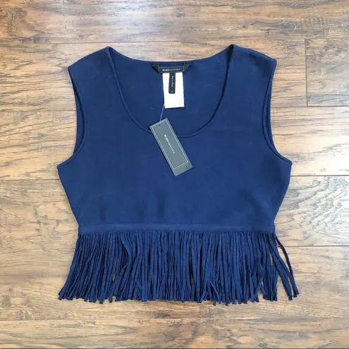 BCBGMAXAZRIA  • Jaleigh fringe crop top sweater knit tank Dark Ink navy blue