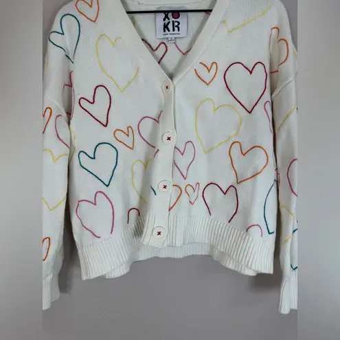 Kerri Rosenthal XOKR Rainbow Embroidered Hearts Cream Cardigan Small $348