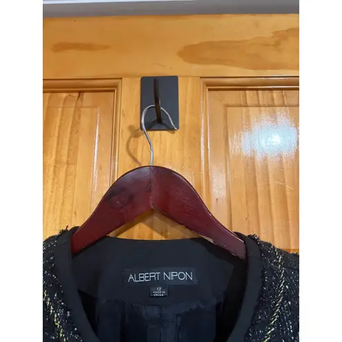 Albert Nipon Black Tweed Trim Wool Blend Jacket Size 12 Classic Bouclé Evening B