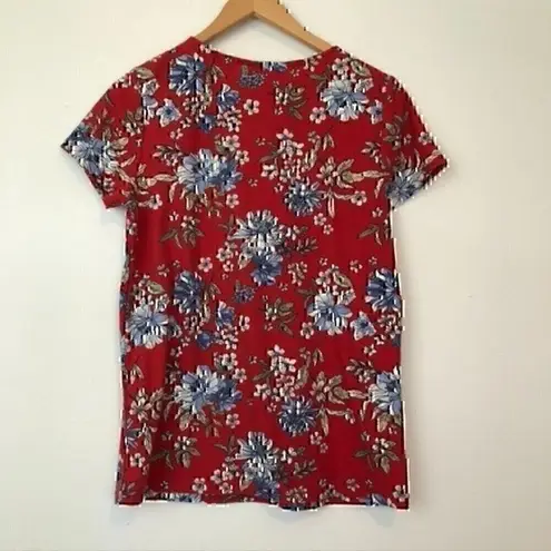Buckle DAYTRIP  Floral Strappy Top Red Blue White Short Sleeve Cutout Tee Small