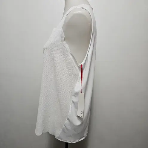 Elle White Scalloped Mixed Media Sleeveless Tank Size Medium