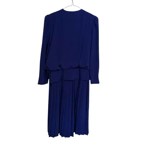 Vintage 80’s Fashion Lindsey Blake Blue Pleated Dress Long Sleeve Size 12 Retro