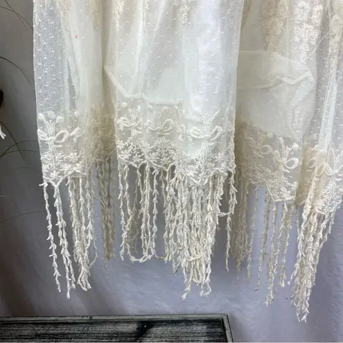 XCVI Ivory Crochet Fringe Long Sleeve Mini Dress L