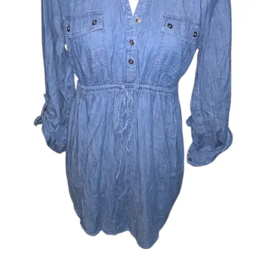 Motherhood Maternity Denim Blue Peplum Shirt Elastic Waist Pockets