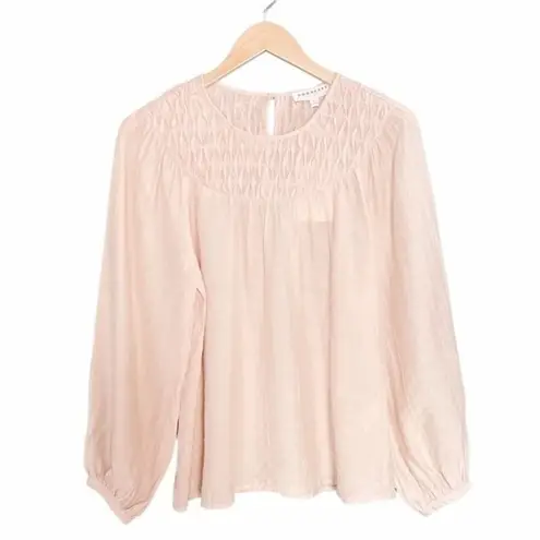 Downeast NWT Pleated Yoke Long Sleeve Blouse Light Beige Blush Size Small NEW