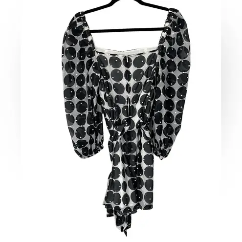 NWT La Maison Talulah Honeycomb Spot Black White Print Tie Waist Mini Dress XXS