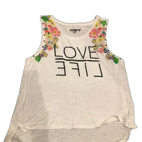 Seventeen Love Life White w/ Floral Womens Large Tank Top Sleeveless Round Neck
