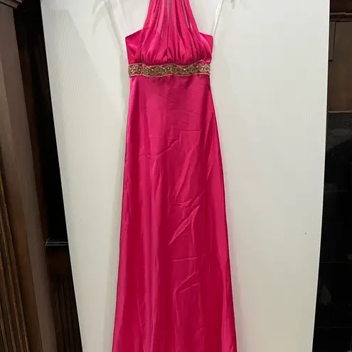 Betsy and Adam hot Pink Embroidered Halter Gown Sz 2