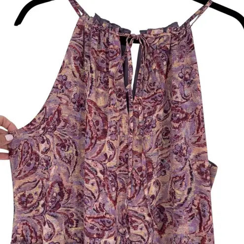 Drew Purple Pink Paisley Sleeveless Tiered Mini Halter Dress Size Large Feminine