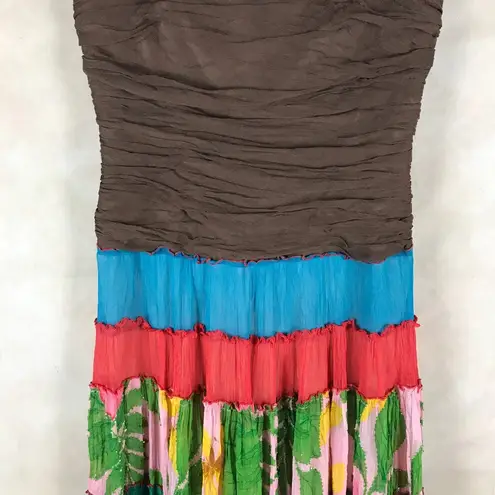 Strapless Silk Floral Beaded Chiffon Patchwork Boho Maxi Dress M/L Size undefined