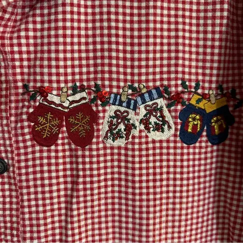 Bobbie Brooks Red Gold Checkered Plaid Mitten Holiday Blouse 18W/20W 2X Velvet C