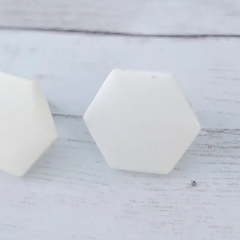Vintage Clip On Earrings Cream Hexagon Shape
