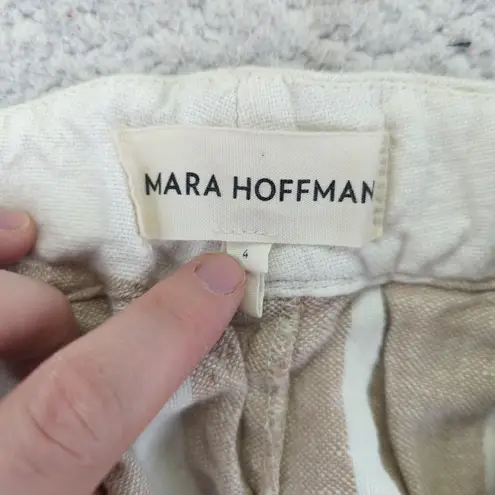 Mara Hoffman Striped Linen Maxi Skirt Women's Size 4 Beige White Pleated Full