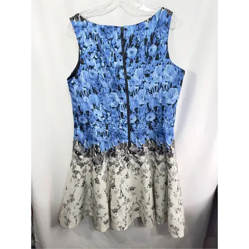 J Taylor Plus Size 18W Dress Sleeveless Fit n Flare Floral Blue White Mini 700