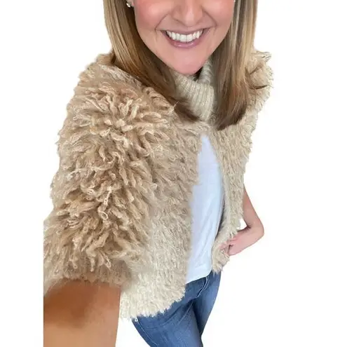 Anthropologie Knitted & Knotted Cardigan Boho Short Sleeve Sweater Jacket Cream Tan Size XS