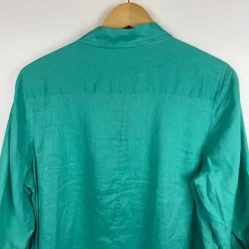 Coldwater Creek Womens 100% Linen Button Down Shirt in Teal Sz L Lightweight - Image 6