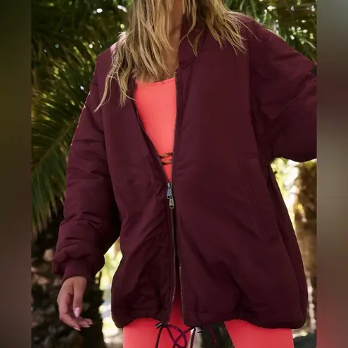 Free People Movement NWOT Midnight Moon Solid Bomber Jacket, Size Medium Oxblood