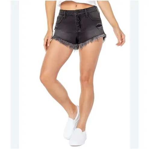 Celebrity Pink  Black Exposed Button Cutoff Shorts Distressed Frayed Size 21/35