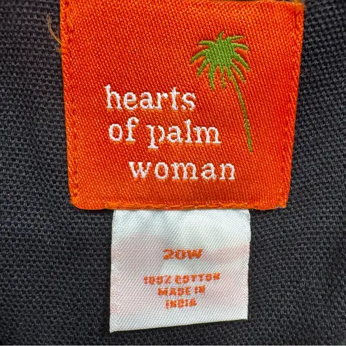 Vintage Hearts of Palm Cotton Blazer Tropical Floral Embroidered Appliqué Jacket Black Size 20W