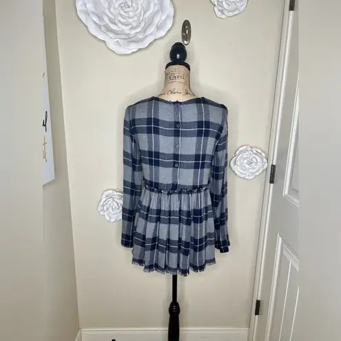 Philosophy Grey Navy & White Plaid Flannel Blouse Size Extra Small