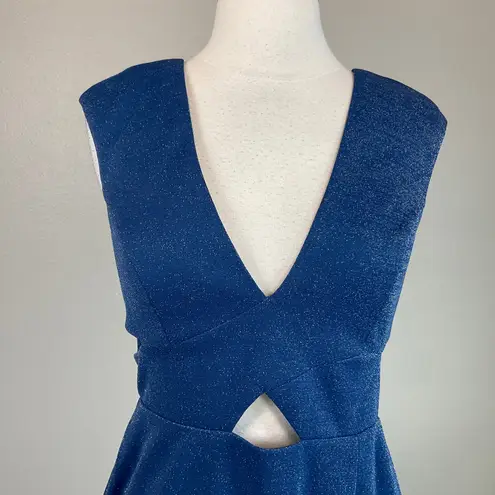Aidan Mattox Cut Out Midi Sheath Cocktail Dress Blue Size 2 Sleeveless V-Neck