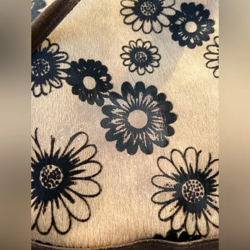 Cecconi Piero Womens Tote Leather Calf Hair handbag Floral Boho Western Italy Brown