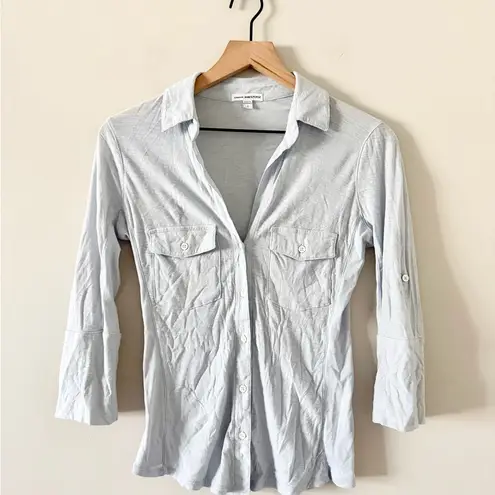 James Perse Sheer Slub Side Panel Button Front in Light Blue Size 1