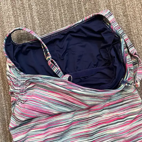 Lands End Swim Dress Striped One Piece Swimsuit Swimdress 12 Pink