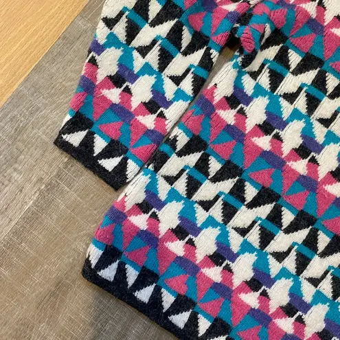 80s Vintage Kitty Hawk Mockneck Sweater Womens L Chunky Knit Geometric Colorful Multiple Size L