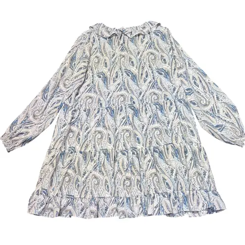 Grace Karma Tiered Dress Womens XL Paisley Long Sleeve Ruffle Collar Bohemian Blue Size 1X