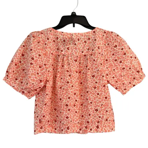 Levi's Levi’s Simone Pink Floral Button Front Short Sleeve Cropped Blouse Size XS