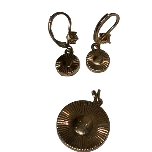 MCM New Nina Richie Gold Tone Abalone & Rhinestone Earrings & Pendent Vtg Set