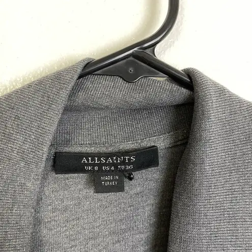 All Saints Gina Drape Jacket 4 Gray Womens Open Front Zip Pocket Drawstring