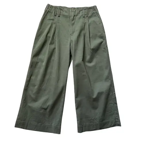 Chico's Chico’s Sample Pleated Twill Wide Leg Ankle Trousers Olive Size 8
