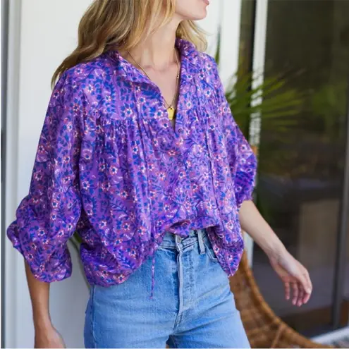 Emerson Fry India Collection Violet Purple Floral Wildflower Emmaline Blouse XS