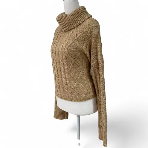 Tan Cable Knit Cropped Turtleneck Sweater Brown Size L