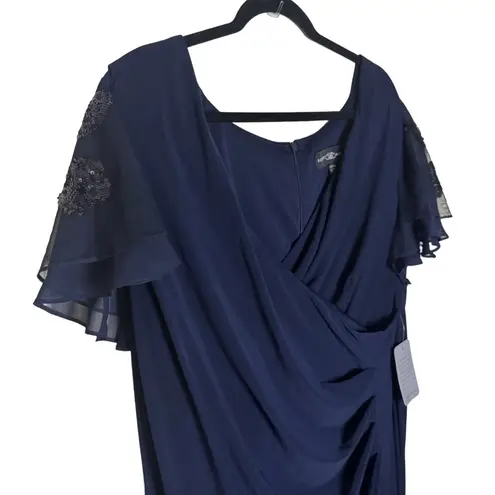Betsy and Adam Plus Long Jersey Knit Sequin Sleeve Dress - Navy 22W