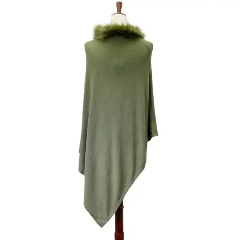 NWT La Marey 100% Cashmere Poncho Sweater Faux Fur Trim One Size Olive Green NEW