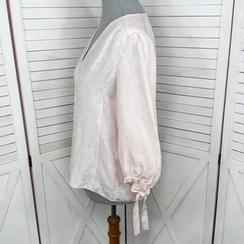 Rebecca Taylor Daniella Floral Jacquard Silk Blend 3/4 Tie Sleeve Blouse Pink 4