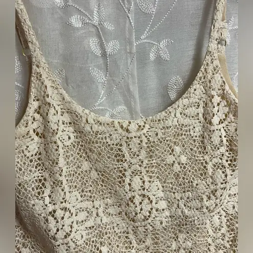 CAbi Women’s  Lace Overlay Adjustable Strap Off White Beige Tank Top Sz XS EUC