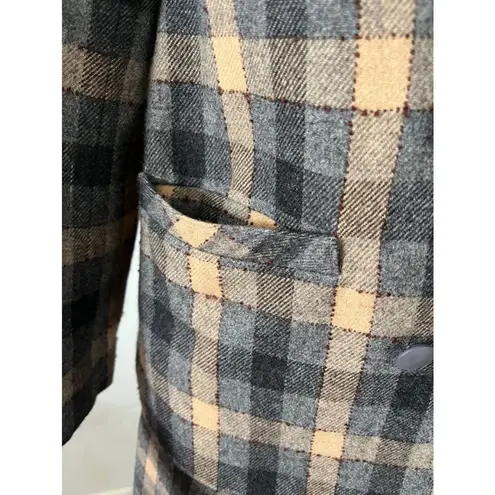 Vintage 80s beige green ruffled wool rustic plaid checkered skirt suit w/scarf S Tan Size M