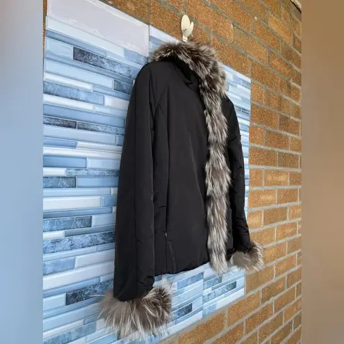 POST CARD FOX FUR TRIM JACKET SIZE 8 Black