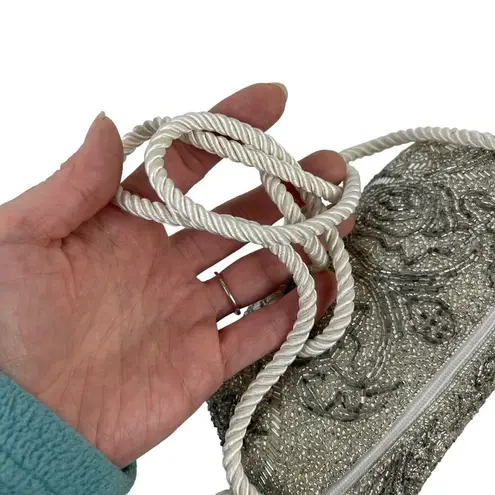 Vintage Evening Silver Beaded Crossbody Formal Bag Tassel Purse