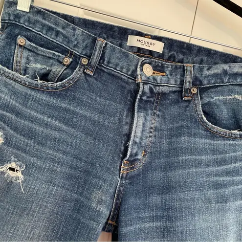 Moussy Vintage Glendale Mid Rise Skinny Distressed Jeans Sz 29 Raw Cut Hem Blue