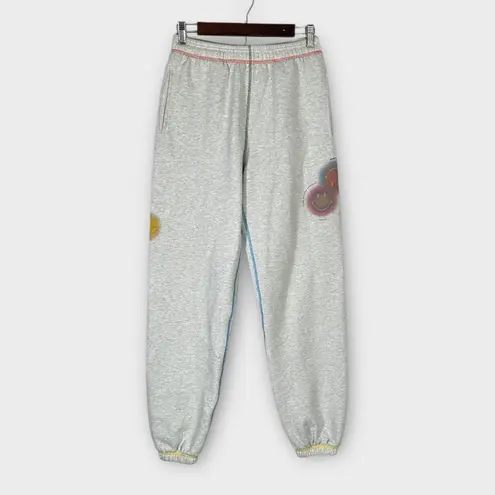 By Samii Ryan Smiley Rainbow Sweatpants Women's Small Gray Elastic Waist Printed